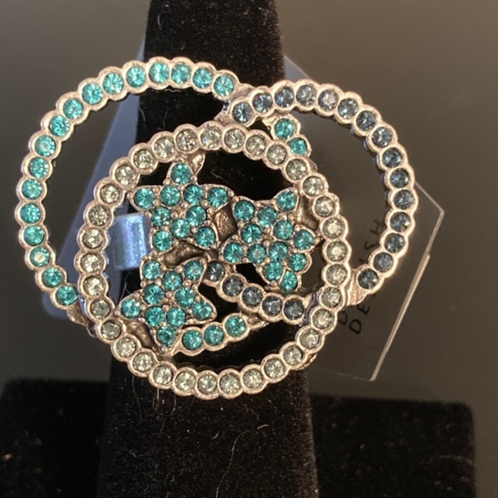 Pilgrim Silver ring with Turquoise and Gray Crystals adjustable